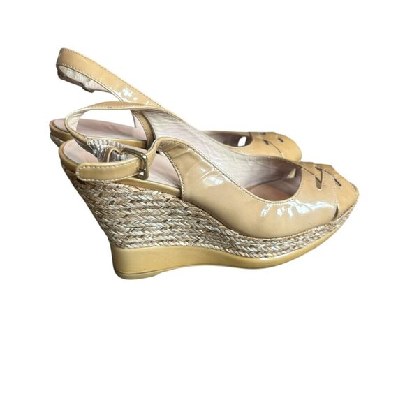 Stuart Weitzman Patent Leather Espadrille Wedge Sandals Heels Size 7 Women's - Picture 5 of 14